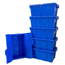UBMOVE Plastic Crate with Lid 19.5" x 11.75" x 8.5" 6 pack, Blue 