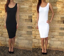 X LONG Tall Midi Vest Dress Cotton Stretch Knee Summer  8 10 12 14 16 18 20 22