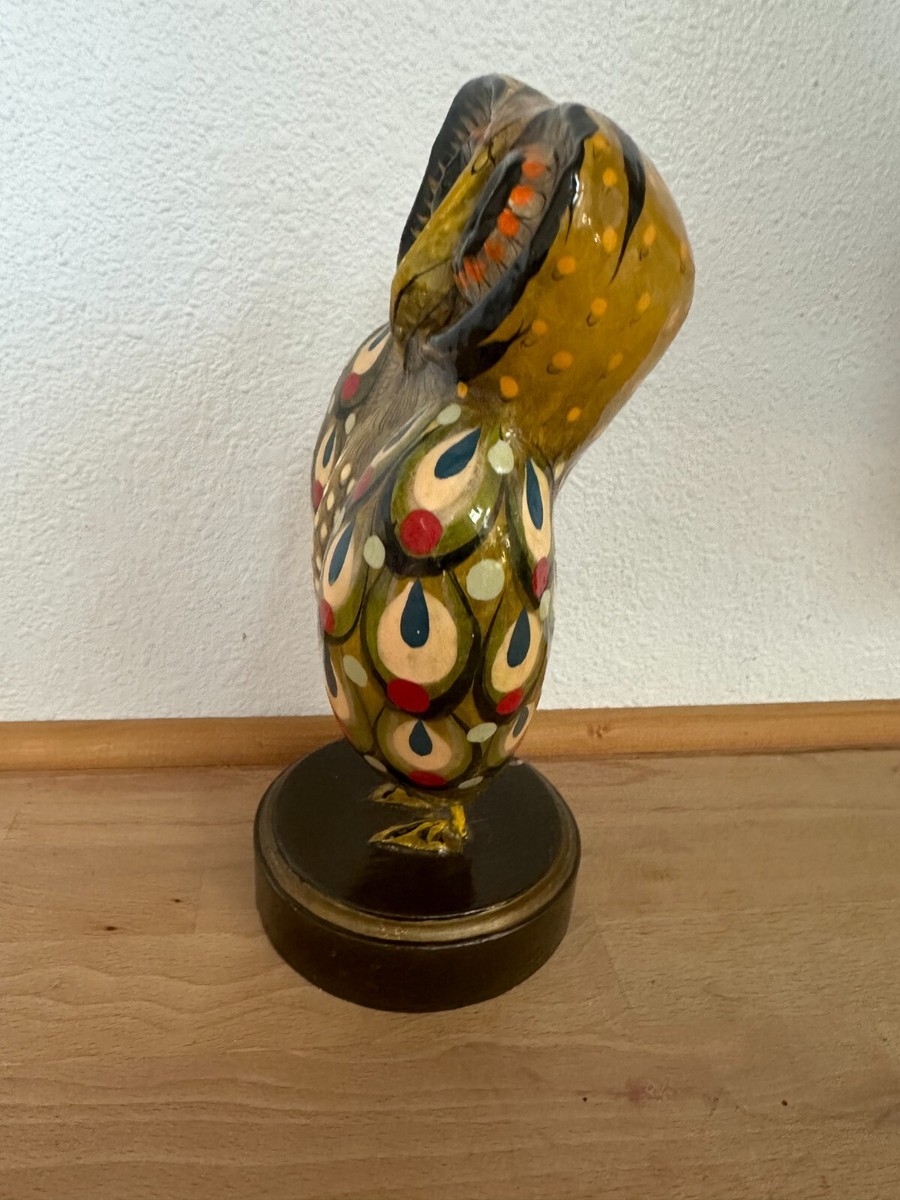 Vintage Paper Mache Owl SerMel Tonala Mexico Jal, Signed Folk Art