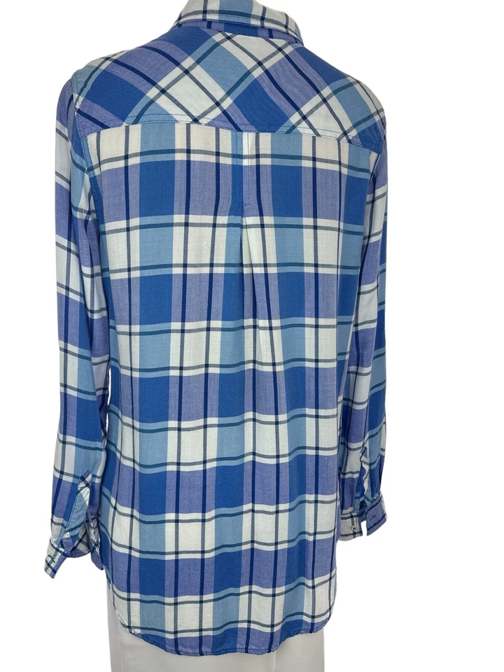 Kenneth Cole Reaction Women Blouse Sz M Blue & White Plaid Button-Up Long Sleeve - Image 4 of 4