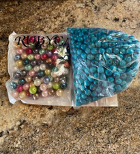 Lot Of Wood And Glass Beads Multicolor Crafts Jewelry 12oz Teal Pink Blue