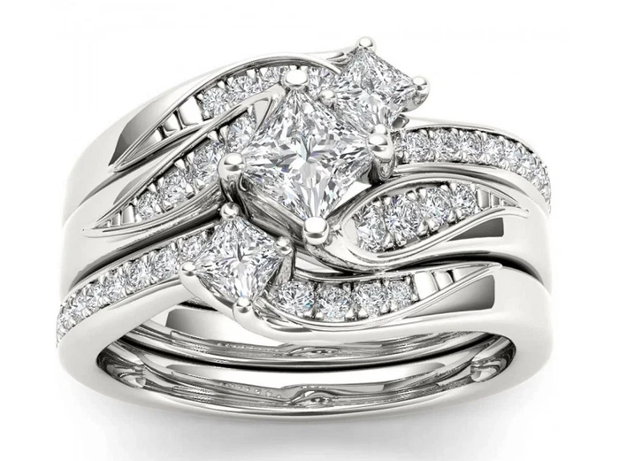 Hermoso conjunto de anillos de boda para mujer 935 Argentium plata blanca circonita cúbica Foto 2 de 4