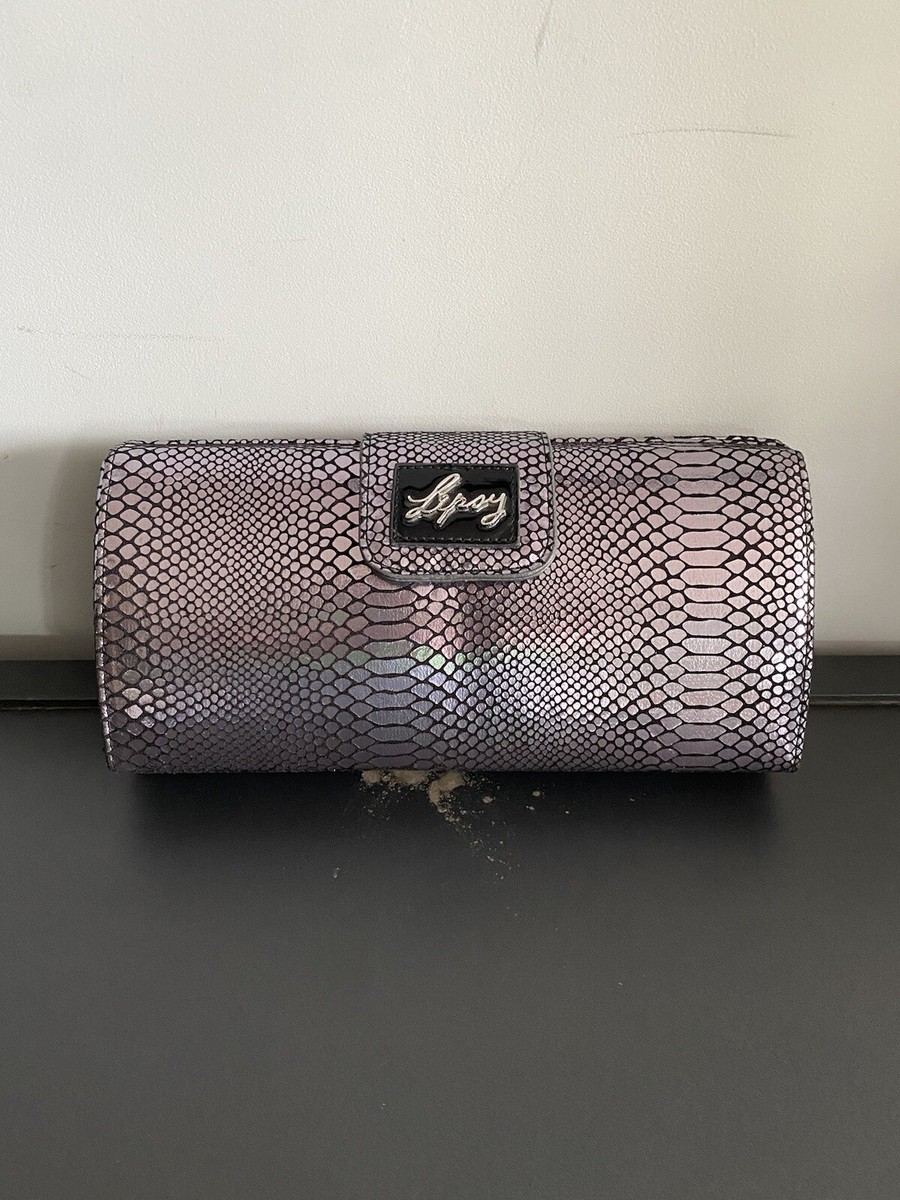 Lipsy Clutch Hand Bag Animal Snake Print Hard Case Silver