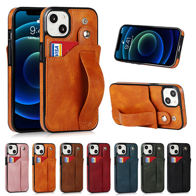 Fr iPhone 15 14 13 12 11 Pro Max Shockproof Leather Kickstand wristb Strap Case