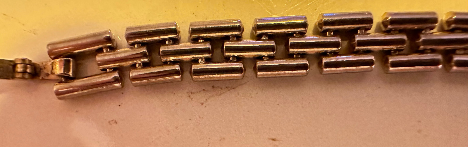 Silver Plated? Open Work Metal Rectangle Linked B… - image 2