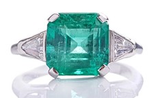 Mid-Century 3.01ct Square Cut Emerald & Trillion Cut Diamond Engagement Ring