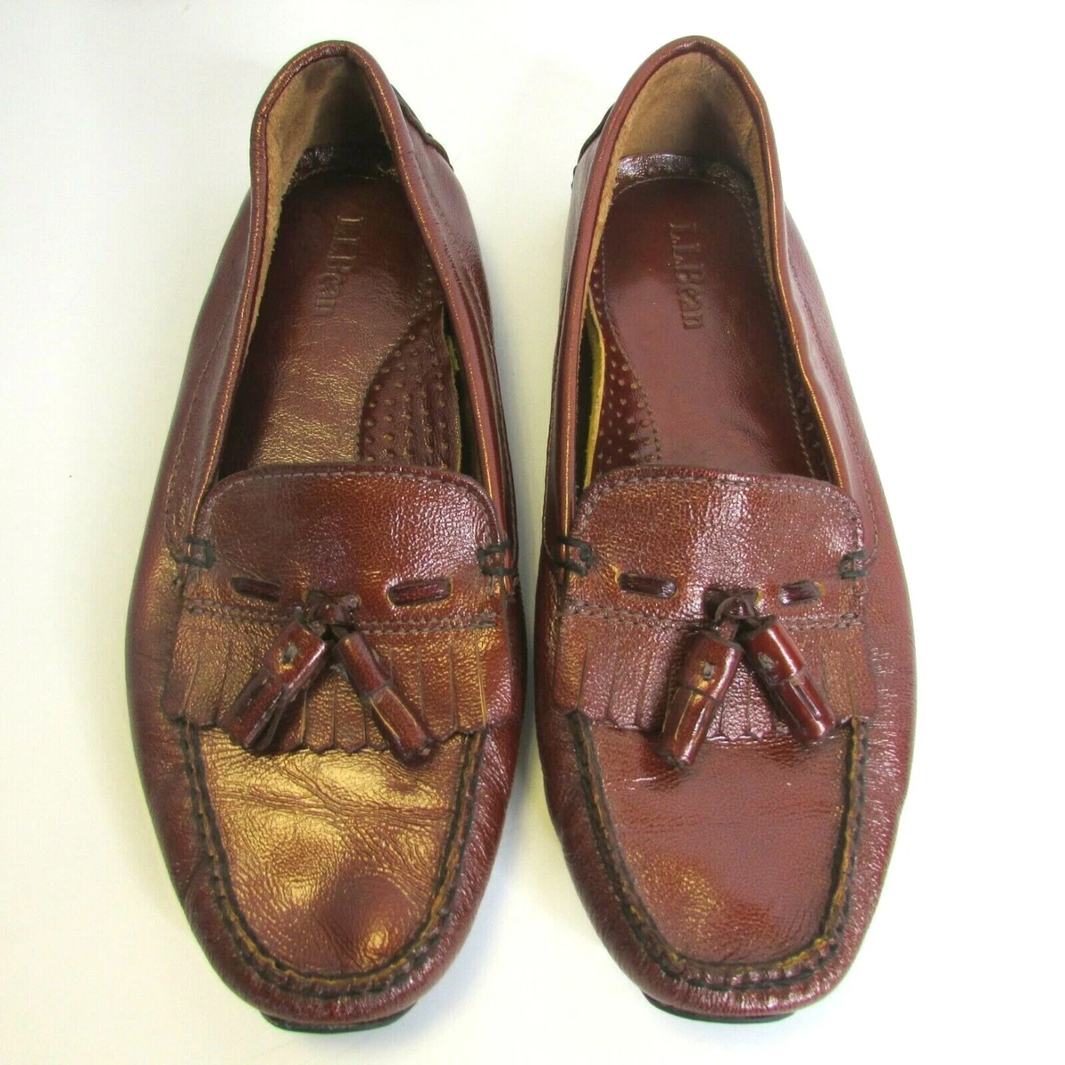 L L Bean Loafers Driving Moccasins Leather Shoes Tassels Size 8.5M