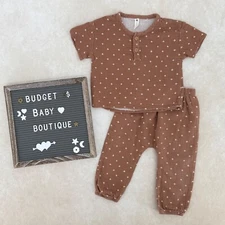 QUINCY MAE Brown Henley Top & Pants Set Outfit Size 12-18 Months