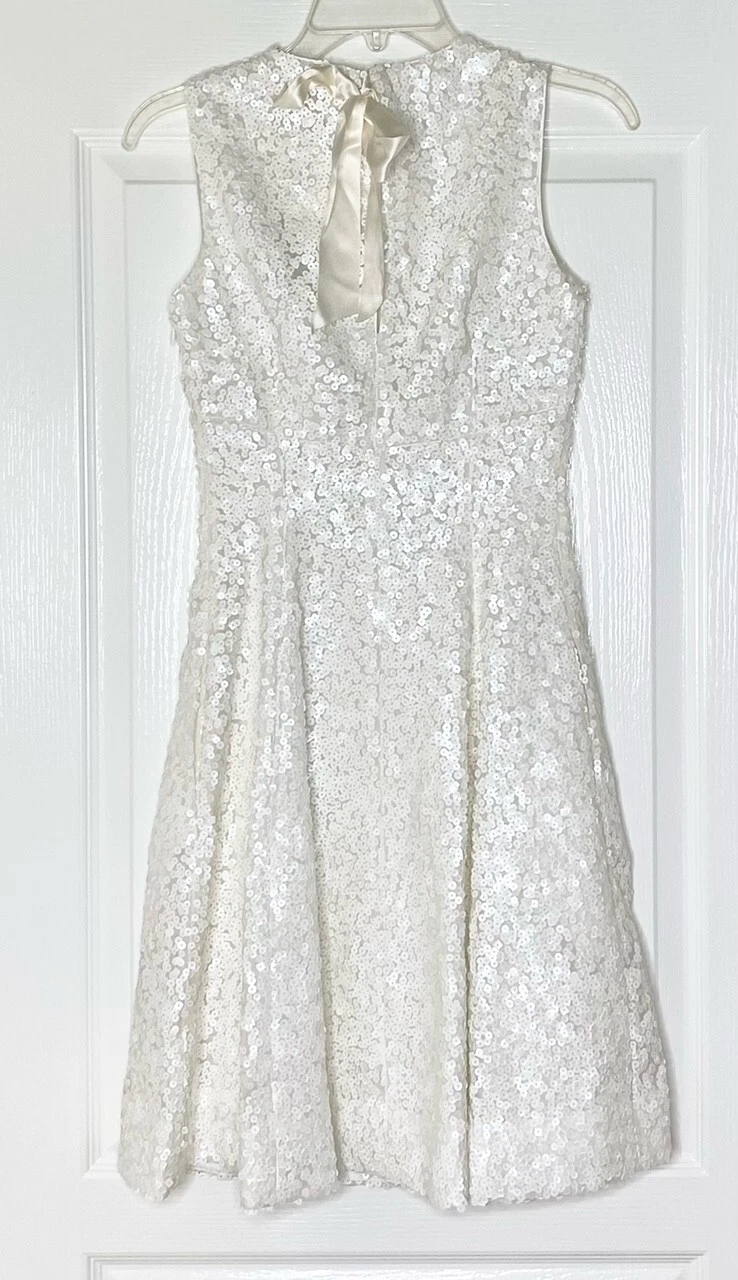 ? Mini Abito Kate Spade Bianco Paillettes Impreziosito Vestibilità Svasato Tokyo 0=XS Sposa