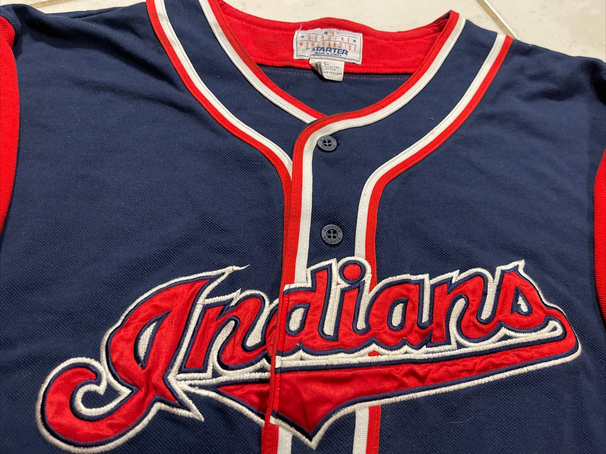 Rare Vintage STARTER Cleveland Indians Navy Blue & Red Jersey Men's  Large