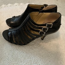 Nine West Black Leather High Heels Women’s 9.5 M Caged Stiletto Sexy