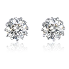 Crown Stud Earrings for Women 8mm Round Cz Sterling Silver Ginger Lyne Collec...