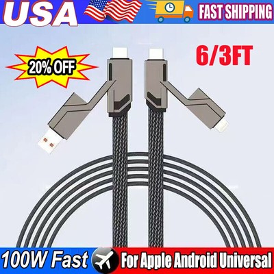 4in1 USB Type-C Cable 6ft Data Cord Super Fast Charging Cable For iPhone Samsung