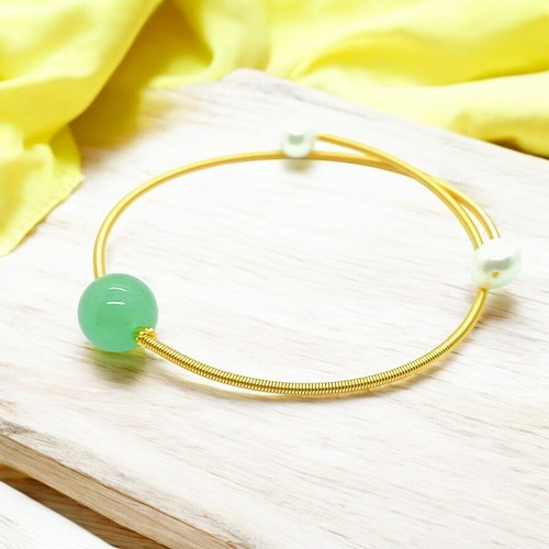 Bracciale primaverile avvolgente con avventurina verde naturale e perle di scarto fresco - Foto 4 di 5