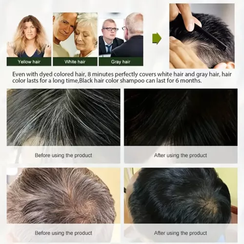 Haarshampoo Schwarze 500ML Haarfarbe Schwarz Haarfärbeshampoo für Männer Frauen - Bild 3 von 16