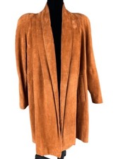 Elegance Couture Vtg Womens Pleated Coat Sz M Chestnut Brown Leather Suede Usa