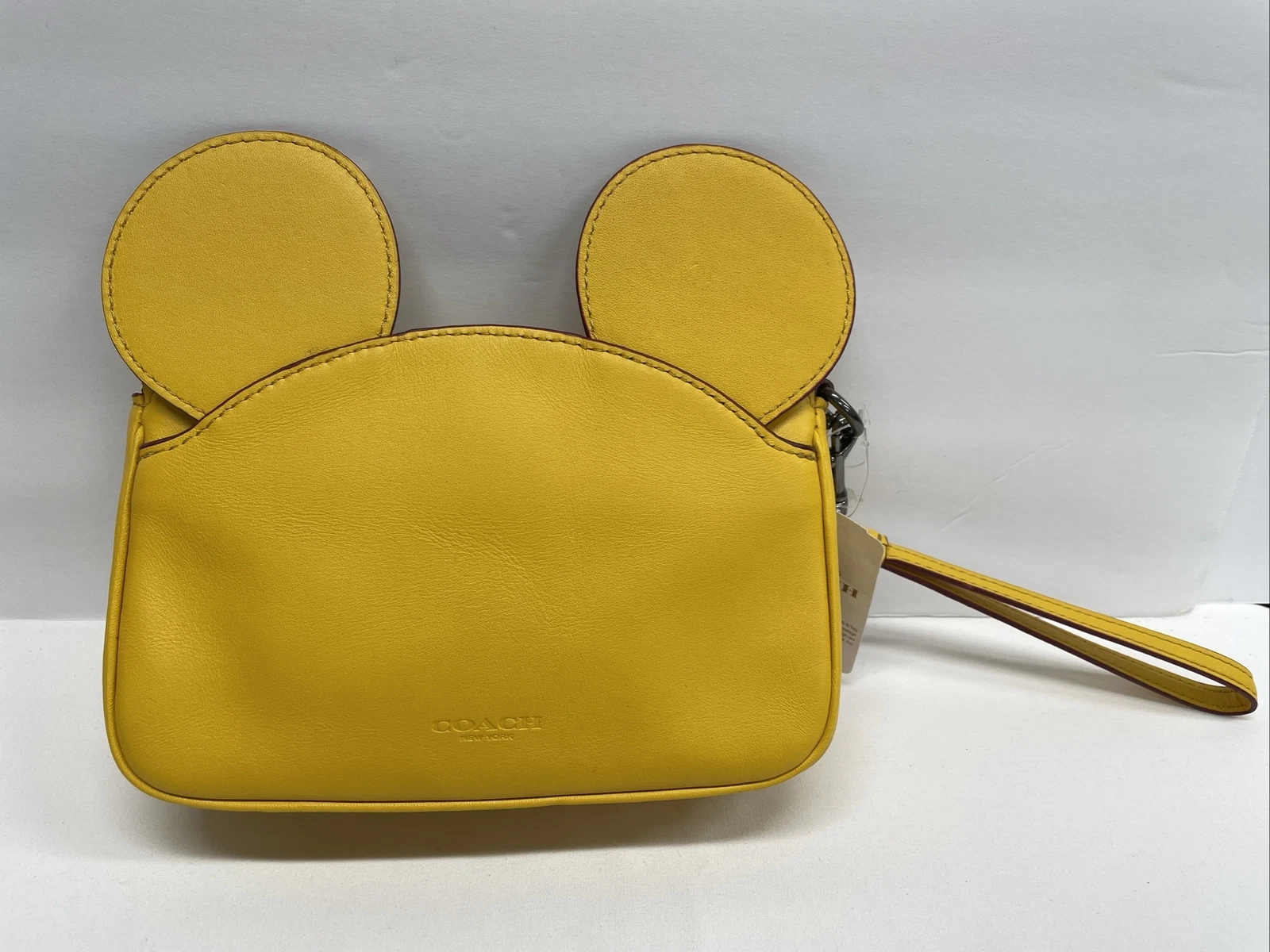 Disney X Coach Orecchie di Topolino Polso Pelle Pochette Borsa Gialla Nuova con etichette