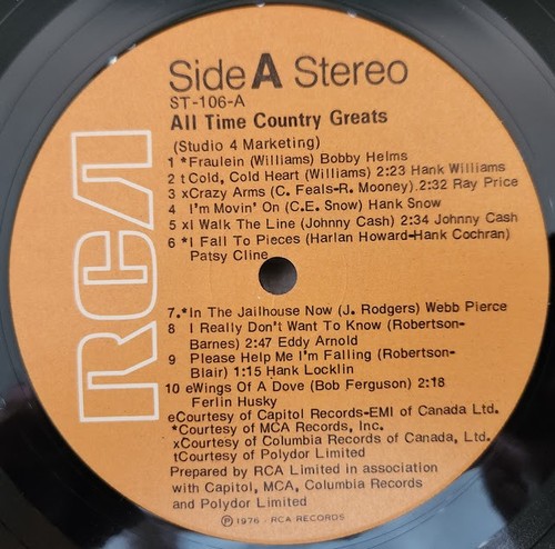 All Time Country Greats 20 Original Hits & Stars 1976 Studio 4 by RCA Canada - Picture 3 of 4