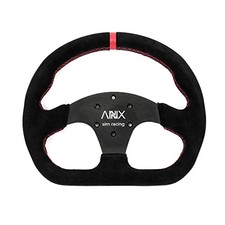 D-Shaped Racing Steering Wheel, 12.8"/325mm Suede Leather Black- Red stitch