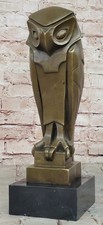 All Bronze on Marble Base Modern Cubism Sculpture Owl Bird Dali Tribute Art Deco
