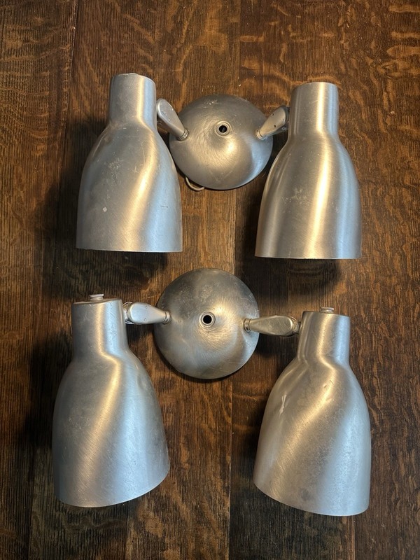 MCM Wall Scones - Progress Lighting Satin Aluminum 60s MCM USA Made - 2 Fixtures