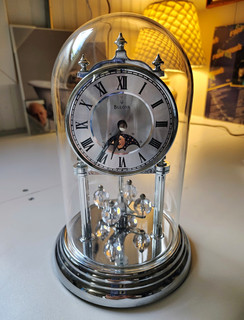 Bulova Anniversary Torsion Clock Glass Dome Pendulum Roman Numerals Silver