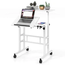 Costwy Mobile Stand up Desk Adjustable Computer Desk Tilting Workstation Natural