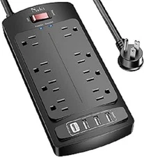 8 Outlets Power Strip Surge Protector, Flat Plug Extension Cord with 4 USB Ports