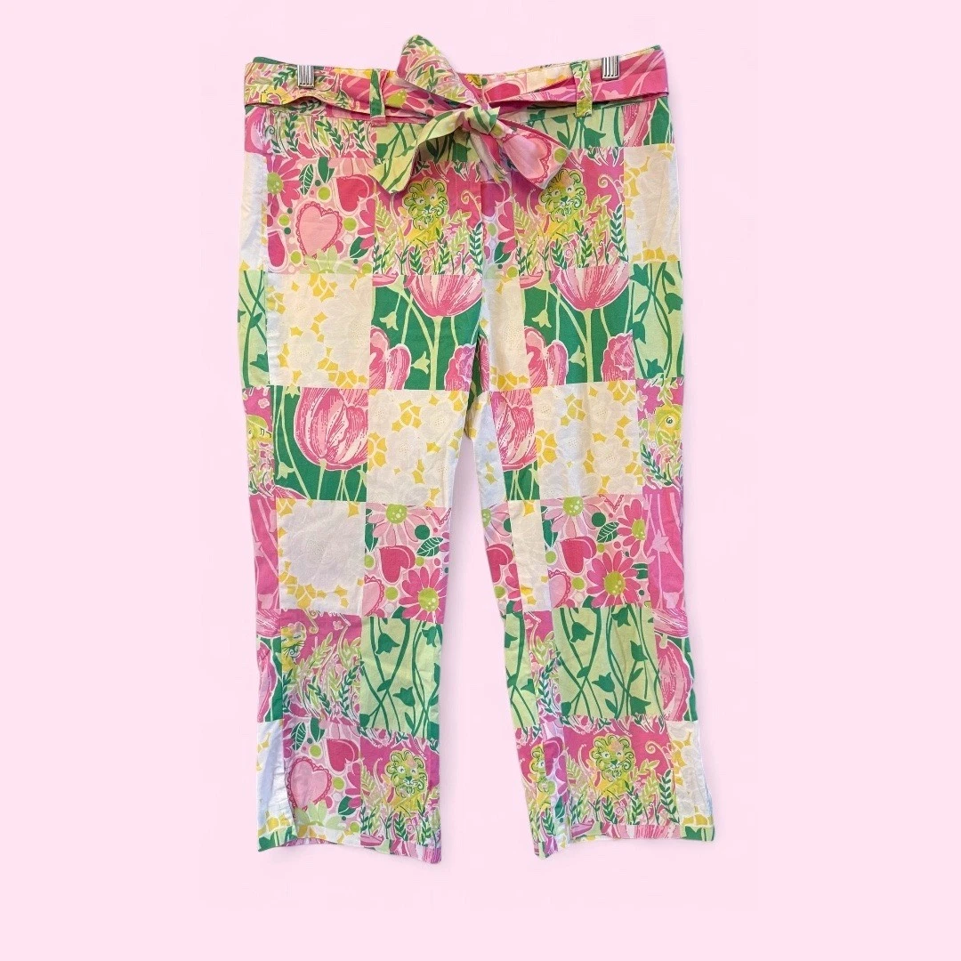 Lilly Pulitzer Pastels Spring Pinks/Yellows/Blues Patchwork Capri Pants Size 8