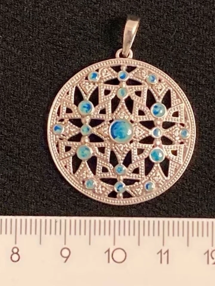 Anhänger Ethno Amulett 925er Silber mit Zirkonia und imitiertem Türkis Boho-Look - Bild 2 von 4
