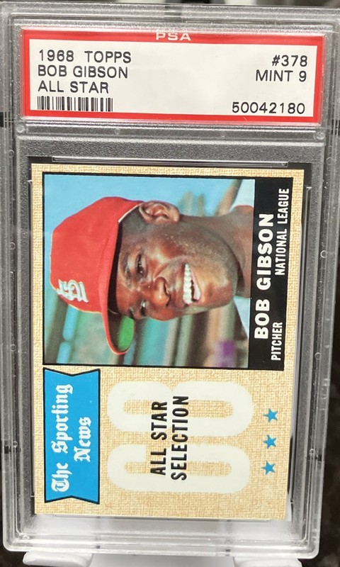 1968 TOPPS AS #378 BOB GIBSON PSA 9 Mint HOF Vintage!