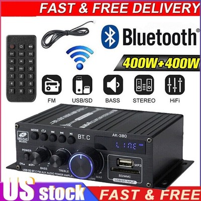 Bluetooth HiFi Power Amplifier Mini Audio Digital Stereo FM AMP Remote 12V 800W