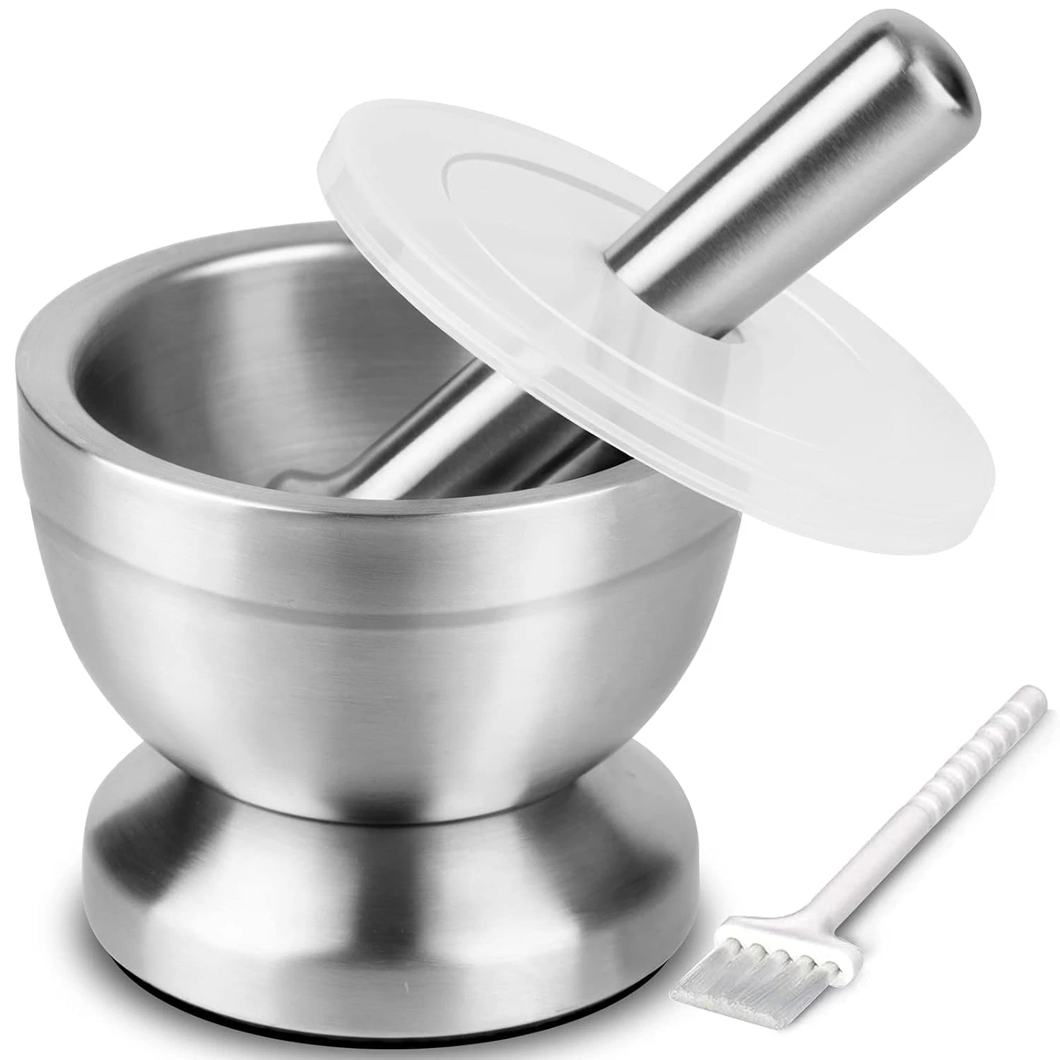 Stainless Steel Mortar and Pestle with Brush, 1.5 Cup, 350Ml Spice Grinder