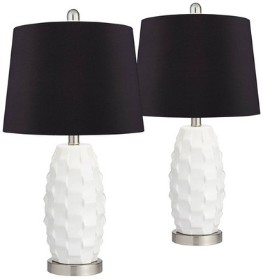 Coastal Table Lamps Set of 2 LED White Ceramic Black Shade for Living Room