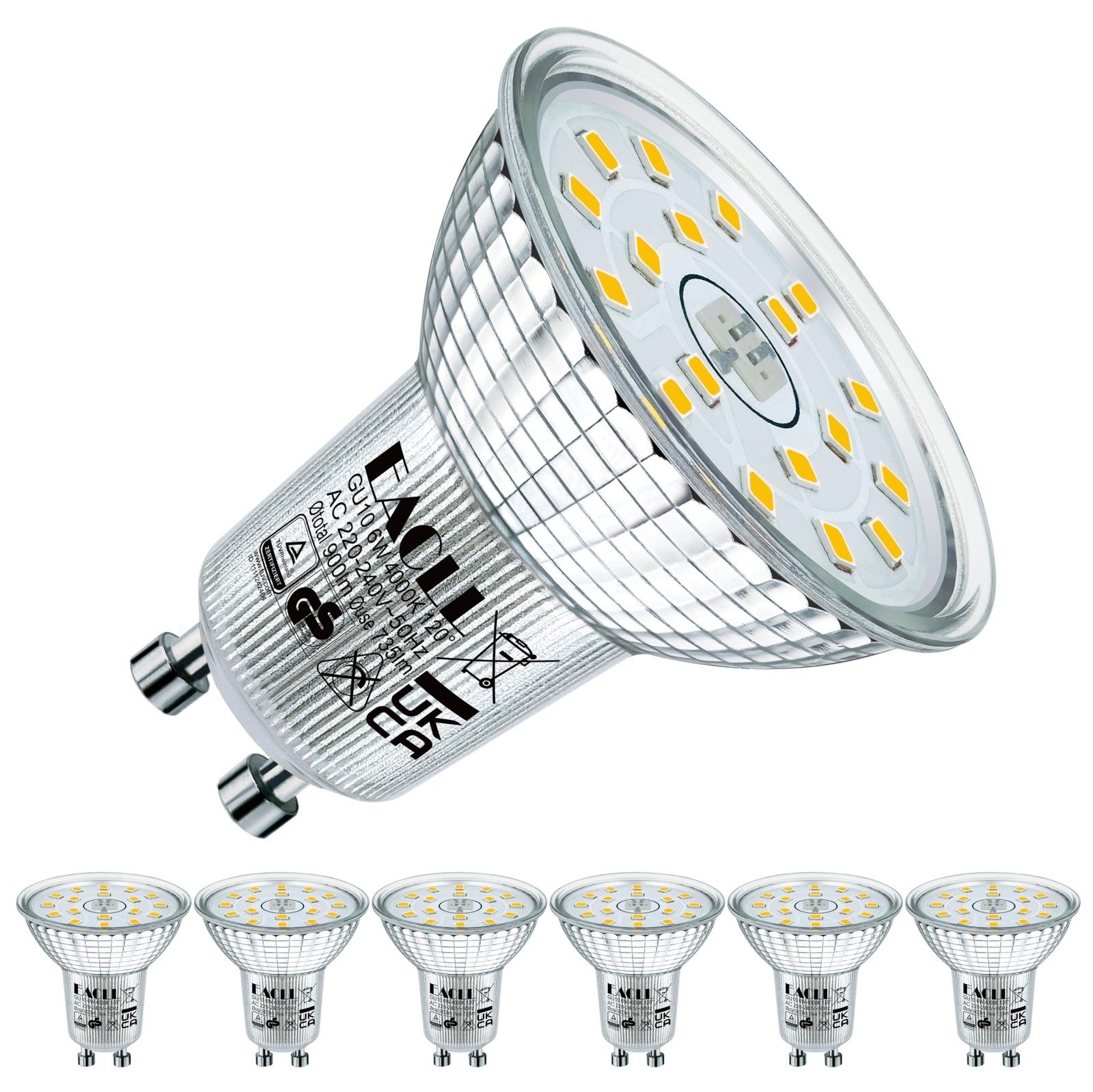 Ampoules LED GU10 blanc neutre 6W spot encastrable lot de 6