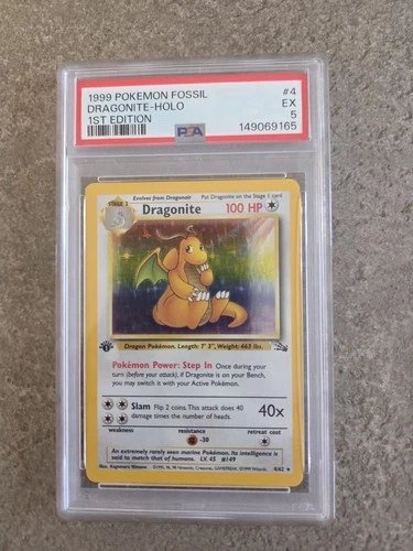Pokémon 1999 Fossil Dragonite 1st Edition Holo Rare 4/62 PSA 5 English