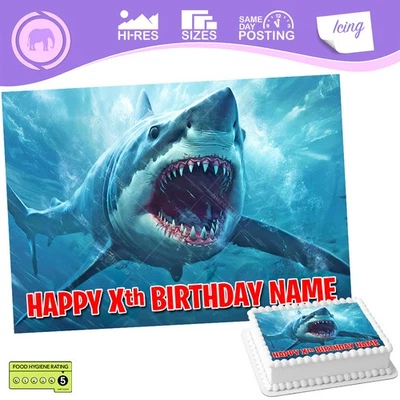 SWEETJUMBO Megalodon Shark Cake Topper Rectangle Personalised sizes inc Costco