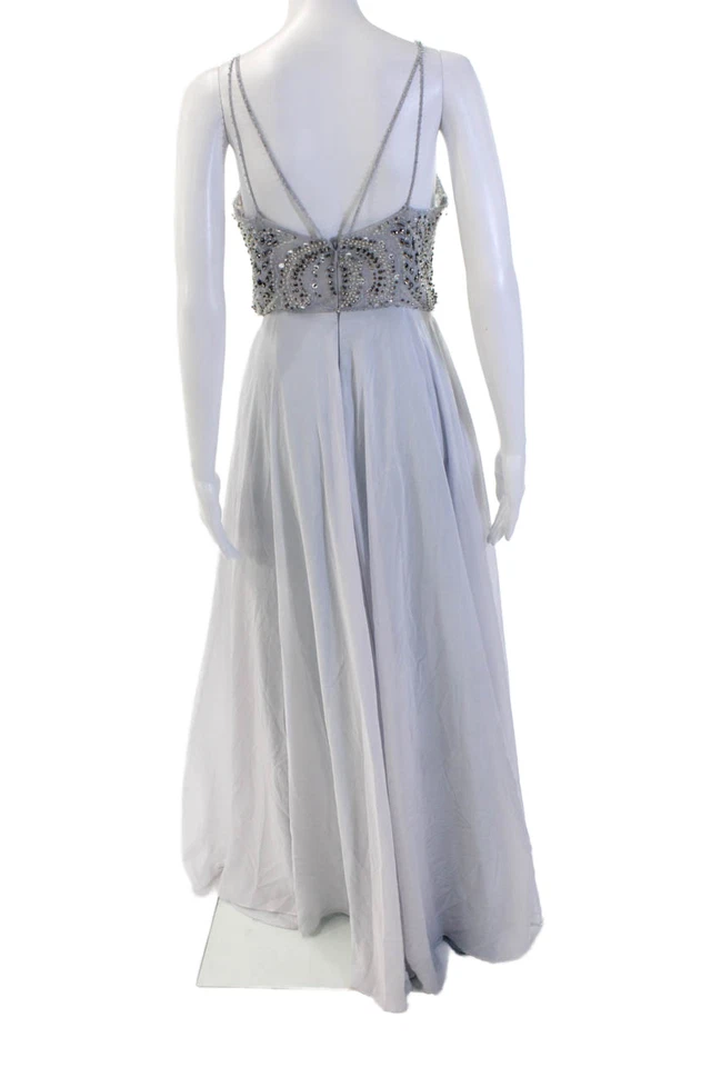 Aqua Womens Textured Spaghetti Strap Rhinestone Lined Dress Gray Size 04 - Image 3 of 4