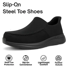 Men's Hands-Free Slip On Steel Toe Work Safety Shoes Lightweight Construction