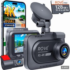 ROVE R2-4K DUAL Dash Cam Front and Rear, STARVIS 2 Sensor, FREE 128GB Card Inclu