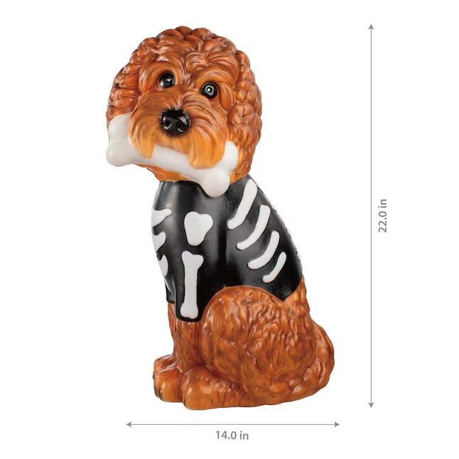 2025 万圣节吹模骨架涂鸦贵宾犬骨骼狗雕像 22 英寸 — 第 2/4 张图片