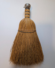 Vintage Beige Straw Whisk Broom with Metal Handle and Hanging Hook, 10 High