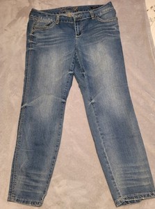 Seven7 Women’s Embellished Studded Distressed Blue Jeans Size 16