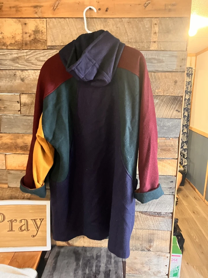 Abrigo Guisante Lana Multicolor Vintage Años 80 Con Capucha Foto 2 de 4