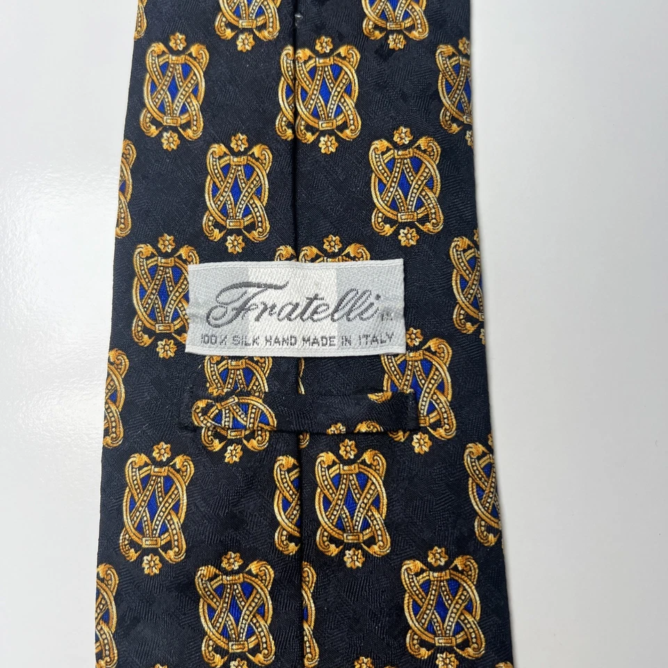Corbata Fratelli Moda 100% Seda Hecha en Italia Azul y Dorado Foto 3 de 4