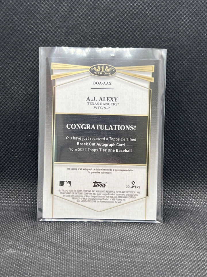 2022 Topps Tier One A.J. Alexy Break Out Auto Rookie RC #09/25 Rangers - Image 4 of 4