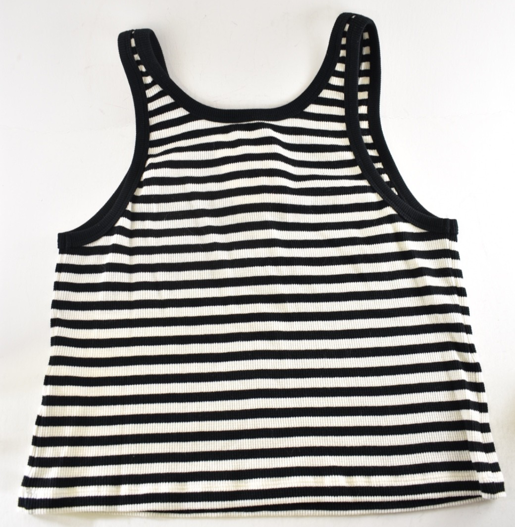 Celine Mariniere White Black Striped Ribbed Cotton Jersey Knit