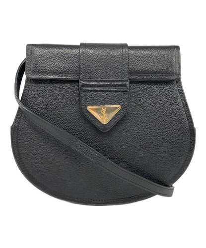 Yves Saint Laurent Shoulder Bag Logo Gold Hardware Leather Black Authentic