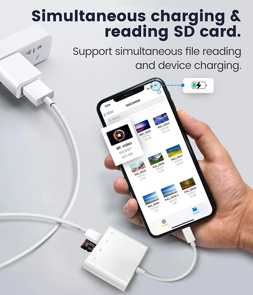 4 IN 1 iPad Adapter Card Reader Hub for 2021 Apple iPad 9th 8th 7th Gen Air 3 - Image 2 of 4