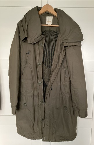 Diesel Ladies Quilted Coat Khaki Green 1990’s Parka Style Vintage Size 14 X - 第 1/13 張圖片